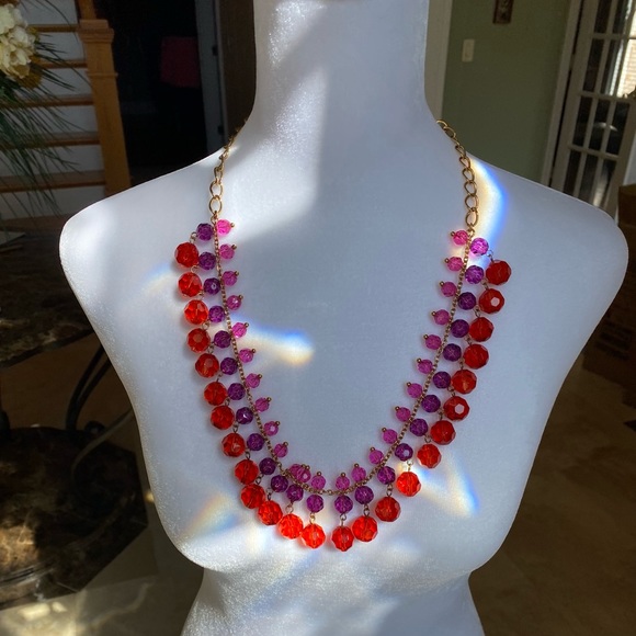 NIB Kate Spade Necklace With Gold Hardware & 3 Rows Of Red, Purple & Pink Beads. - Picture 3 of 10
